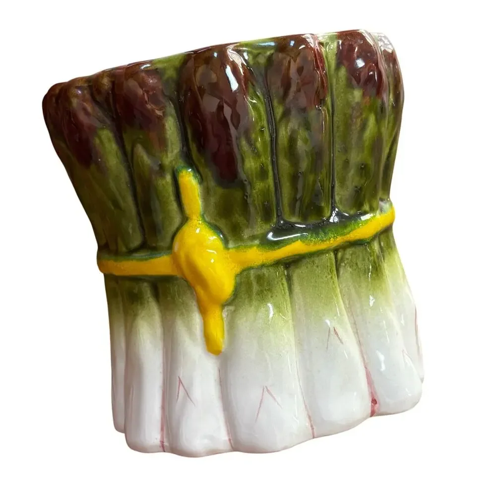 Asparagus wall pocket made in Italy hand painted ceramic hanging kitchen vase